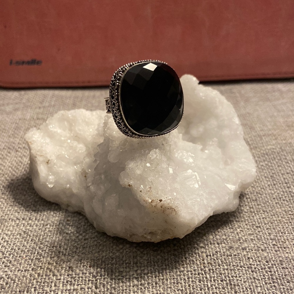 Black onyx sterling ring